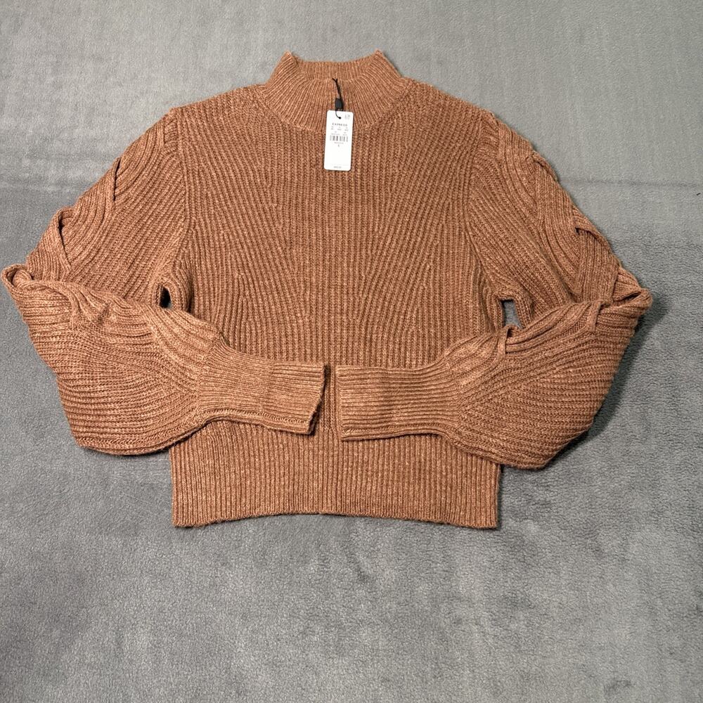 Express Women's Brown Puff Sleeve Turtleneck Soft Knit Sweater Size Small